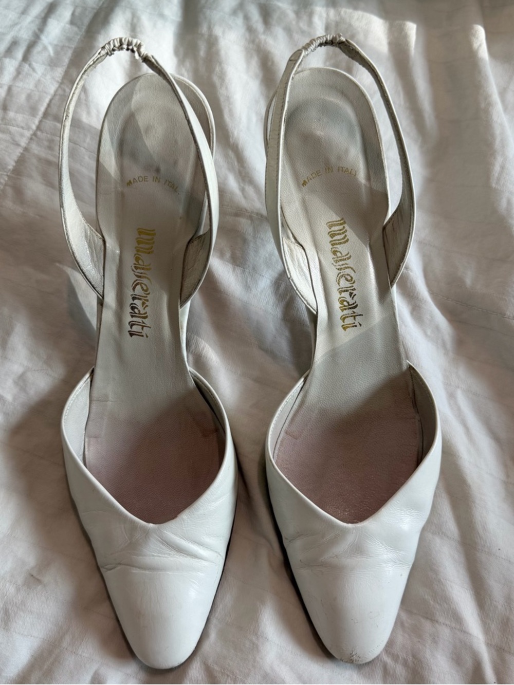 Vintage Maserati White Leather Slingback Heels